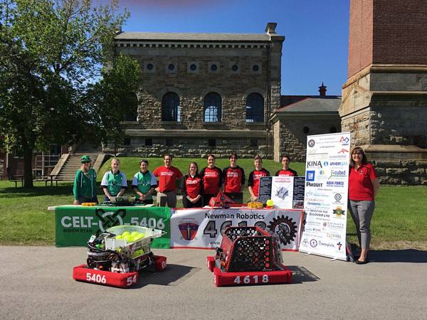 Team picture at the Hamilton Maker Faire with 4618 Newman Robotics